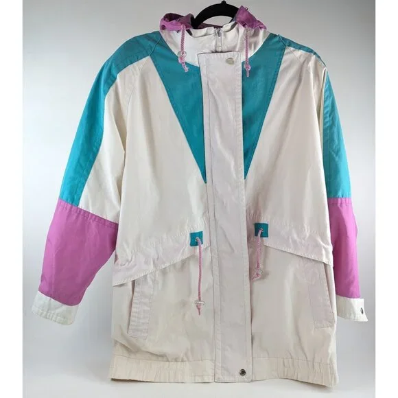 Vtg Current Seen Women’s 16W Colorblock Parka Jacket White Hooded Windbreaker - Picture 4 of 14